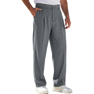 Runcati Mens Casual Dress Pants Elastic Waist Pleated Baggy Wide Leg Slacks(Grey)