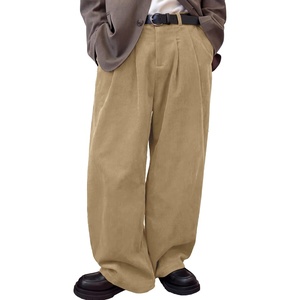 Runcati Mens Corduroy Baggy Pants Wide Leg Casual Fall Winter Slacks(Apricot)