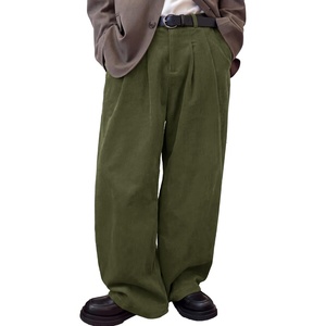 Runcati Mens Corduroy Baggy Pants Wide Leg Casual Fall Winter Slacks(Army Green)