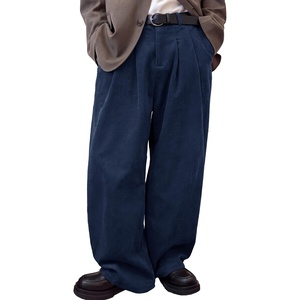 Runcati Mens Corduroy Baggy Pants Wide Leg Casual Fall Winter Slacks(Navy)