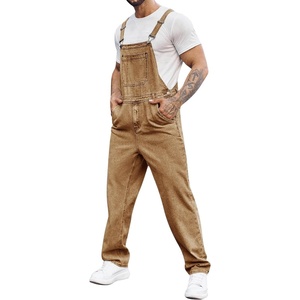 Runcati Men’s Denim Bib Overall Jean Romper(Brown)