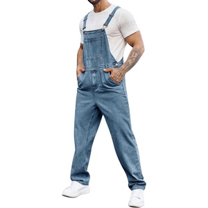 Runcati Men’s Denim Bib Overall Jean Romper(Denim Blue)