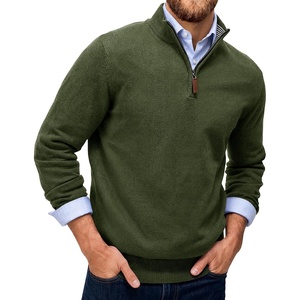 Runcati Mens Quarter Zip Pullover Sweater Casual Mock Neck Polo Sweaters(Army Green)