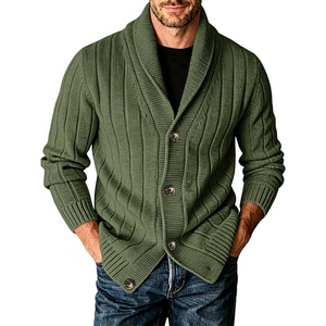 Runcati Mens Shawl Collar Cardigan Sweater Cable Knit Fall Winter Sweaters(Army Green)