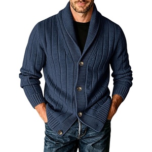 Runcati Mens Shawl Collar Cardigan Sweater Cable Knit Fall Winter Sweaters(Navy)